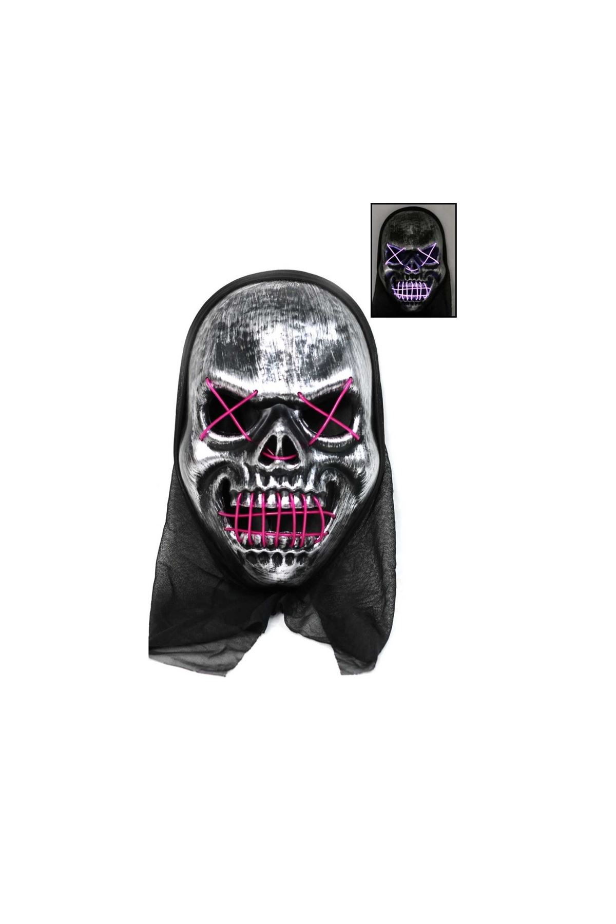 Işıklı Maske-22339 Astarlı Kurukafa Mor Işıklı