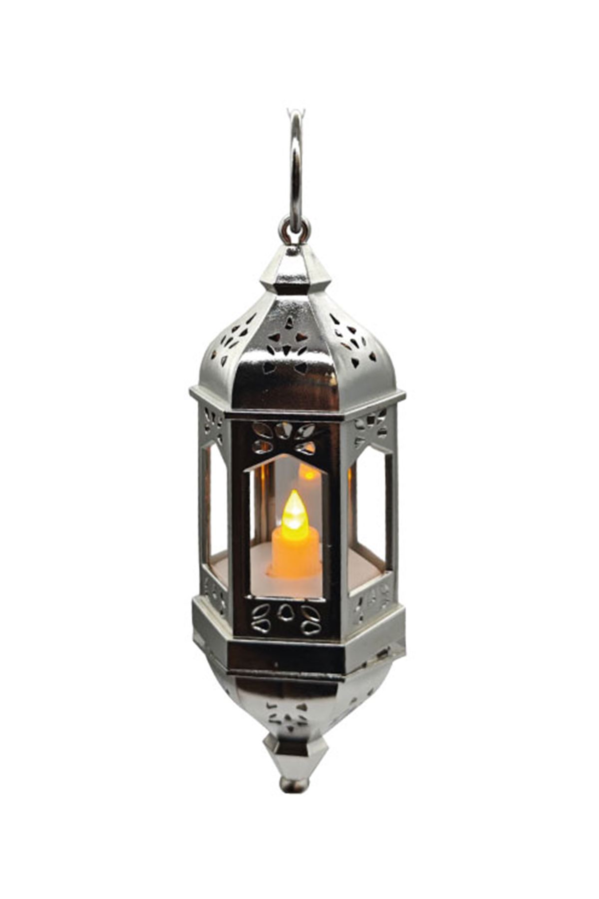 Ramazan Dekoratif Fener Ledli 20 cm Gümüş