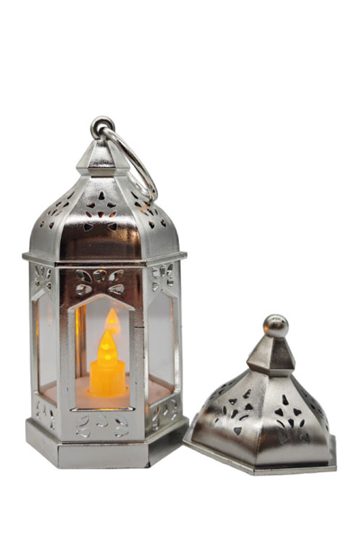 Ramazan Dekoratif Fener Ledli 20 cm Gümüş