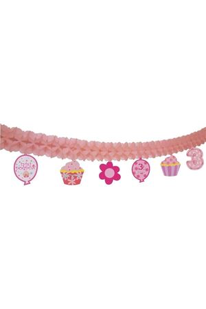 3 Yaş Temalı Kağıt Zincir Süs Pembe
