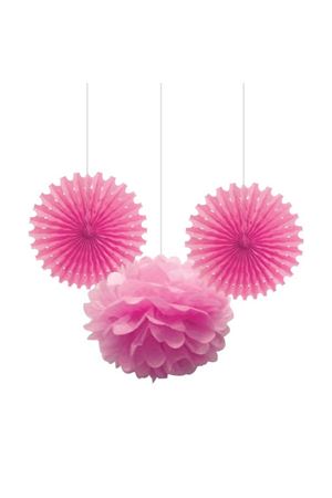 Üçlü Kağıt Dekor Süsleme Seti Pembe