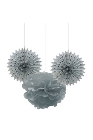 Üçlü Kağıt Dekor Süsleme Seti Gümüş