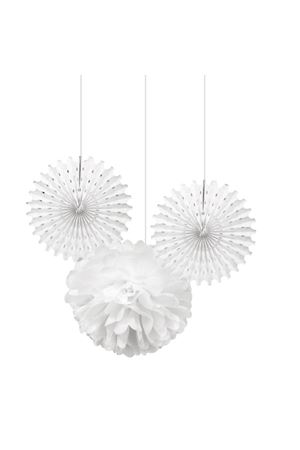 Üçlü Kağıt Dekor Süsleme Seti Beyaz