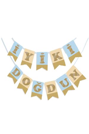 İyi ki Doğdun Mavi Zemin Altın Harf Banner