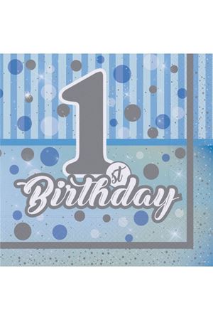 Pırıltılı First Birthday Mavi Peçete