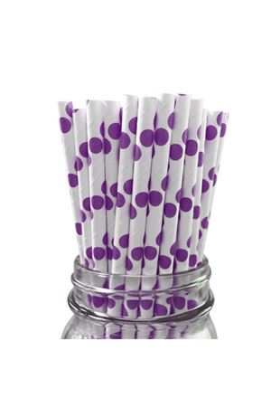 Puantiyeli Kağıt Pipet Mor 20'li - PartiPan