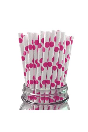 Puantiyeli Kağıt Pipet Fuşya 20'li - PartiPan