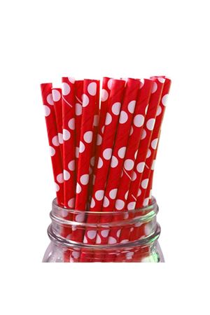 Puantiyeli Kağıt Pipet Kırmızı 20'li - PartiPan