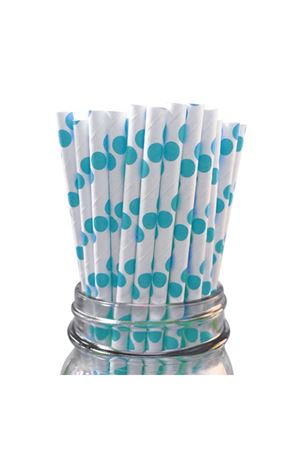 Puantiyeli Kağıt Pipet Mavi 20'li - PartiPan