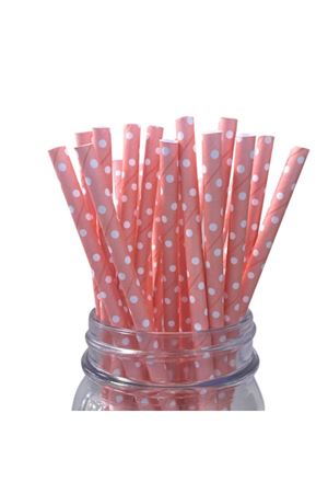 Noktalı Kağıt Pipet Pembe 20'li - PartiPan