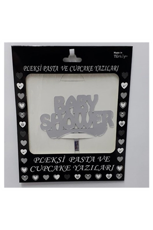 Pleksi Baby Shower Pasta Üstü Süsü Gümüş