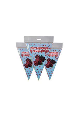 Mevlidimize Hoşgeldiniz Gül Temalı Flama Mavi 10 Adet