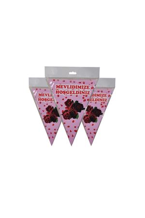 Mevlidimize Hoşgeldiniz Gül Temalı Flama Pembe 10 Adet