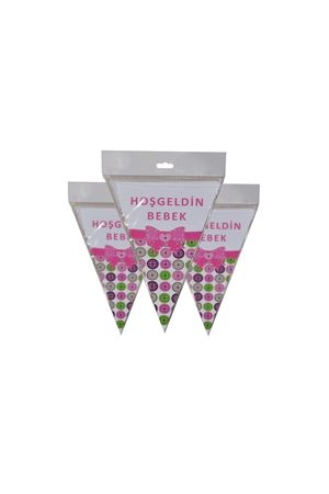 PartiPan Hoşgeldin Bebek Yazılı Flama Beyaz-Pembe 10'lu