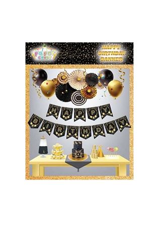 Siyah Gold Happy Birthday Banner