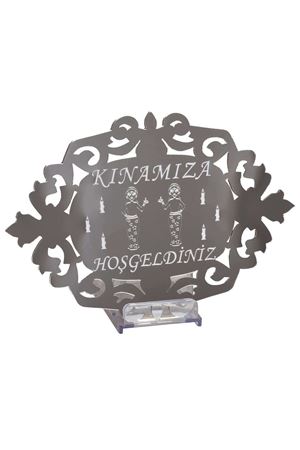 Kınamıza Hoşgeldiniz Pleksi Kapı Duvar Süsü Gümüş