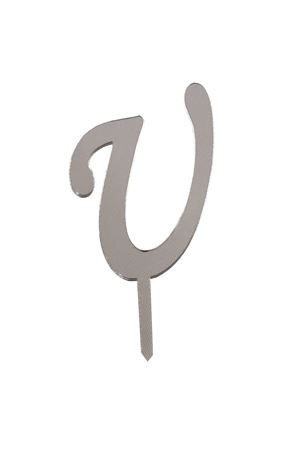 U Harf Aynalı Pleksi Gümüş 8 cm