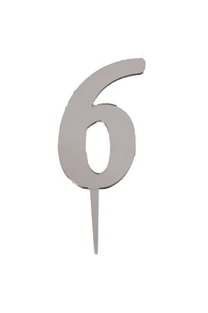 6 Rakamı Aynalı Pleksi  Gümüş 8 cm