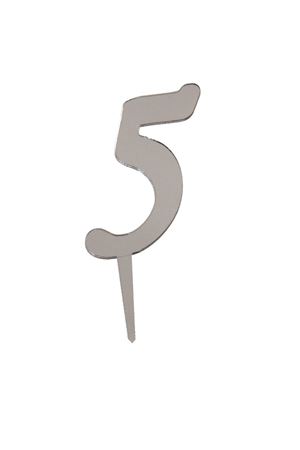 5 Rakamı Aynalı Pleksi  Gümüş 8 cm