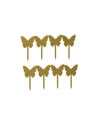 Kelebek Figürlü Pleksi Kürdan Gold  8 Adet