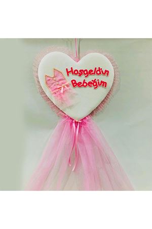 Hoşgeldin Bebeğim Kapı Süsü Kalpli Pembe