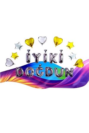 Kalp Yıldız İyi ki Doğdun Folyo Balon Gümüş 40 cm