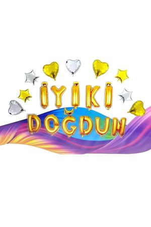 Kalp Yıldız İyi ki Doğdun Folyo Balon Gold 40 cm