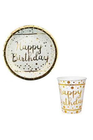 Happy Birthday Gold Karton Tabak Bardak  6 Adet