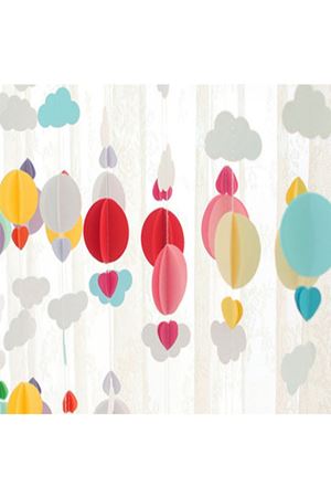 İpe Dizili Yuvarlak Bulutlu Kağıt Süs