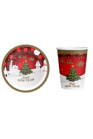 Yılbaşı Karton Tabak Bardak Set 8 Adet