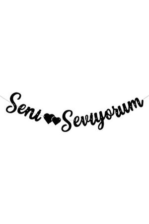 Seni Seviyorum Siyah Kaligrafi Banner