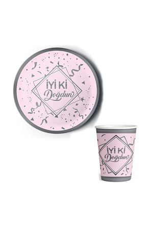 Yaldızlı İyiki Doğdun Pembe Tabak Bardak