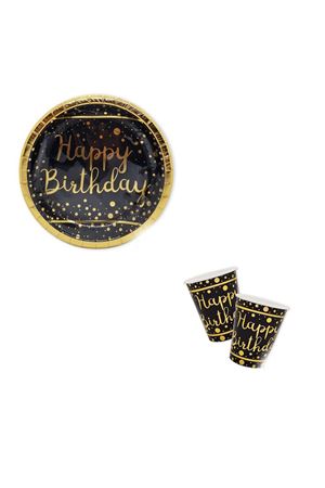 Happy Birthday Gold Varaklı Tabak Bardak 6'lı
