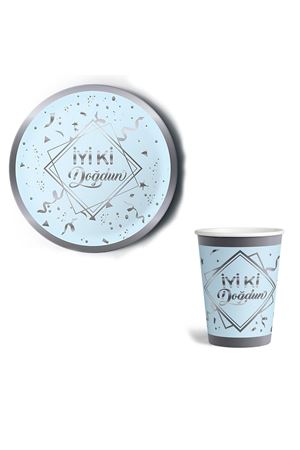 Yaldızlı İyiki Doğdun Mavi Tabak Bardak