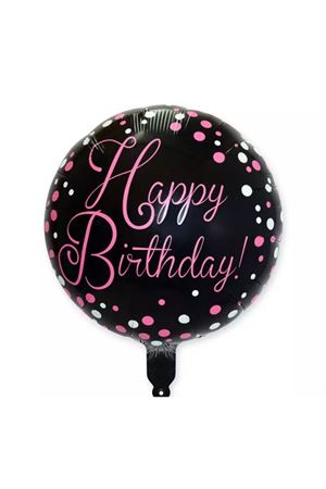 Benekli Pembe Happy Bırthday Yuvarlak Folyo Balon