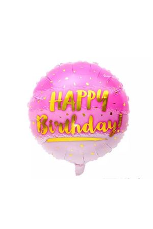 Gold Parıltılı Pembe Happy Birthday Yuvarlak Folyo Balon