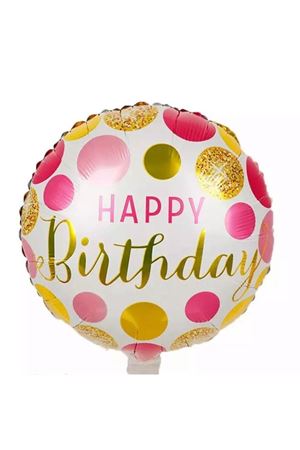Gold Benekli Happy Bırthday Yuvarlak Folyo Balon