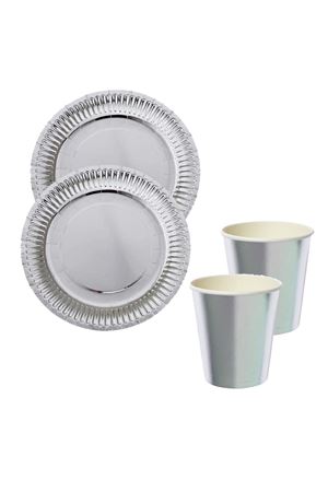 Karton Tabak Bardak Set Metalize Gümüş