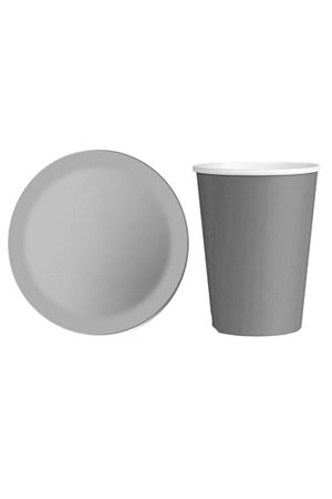 Karton Tabak Bardak Set Gümüş 8 Adet