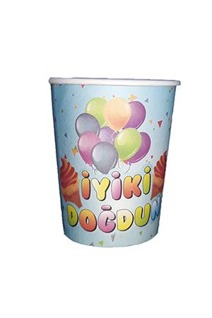 İyiki Doğdun Karton Bardak Mavi 8'li - PartiPan