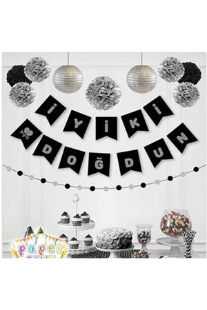 İyi ki Doğdun Banner Yaldızlı Gümüş