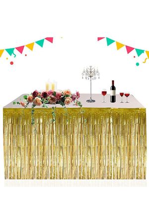 Püsküllü Metalize Masa Eteği Gold