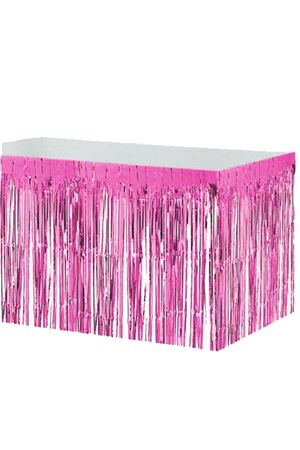 Püsküllü Metalize Masa Eteği Pembe
