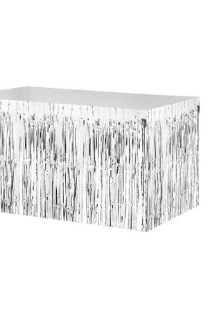 Püsküllü Metalize Masa Eteği Gümüş
