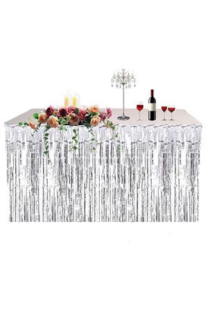 Püsküllü Metalize Masa Eteği Gümüş