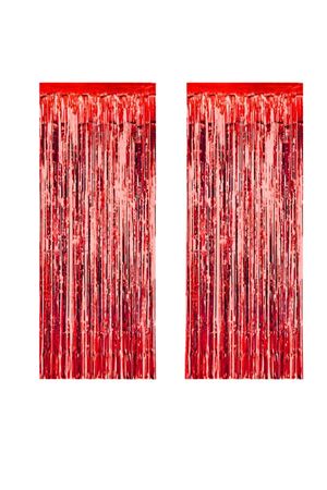 Metalize Arka Fon Perde Kırmızı