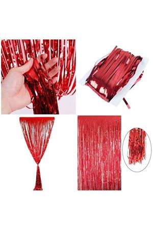 Metalize Arka Fon Perde Kırmızı