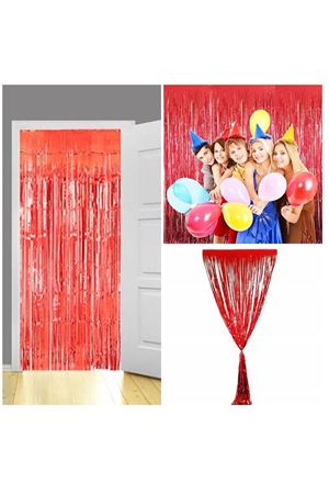 Metalize Arka Fon Perde Kırmızı