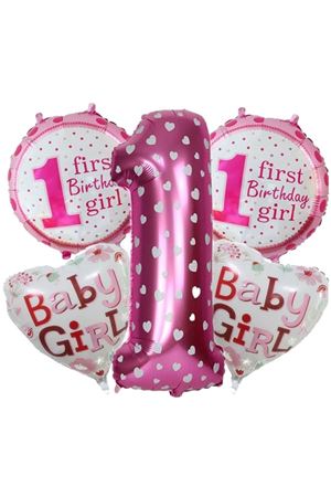 1 Yaş Doğum Günü Pembe Folyo Balon 5'li Set