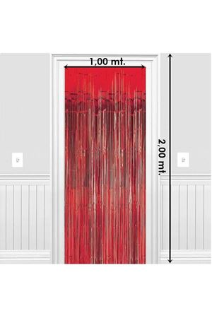 Metalize Arka Fon Perde Kırmızı